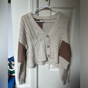 american eagle three tone beige/brown cropped cardigan